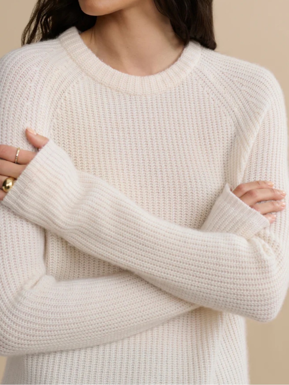 JENNI KAYNE Cotton Fisherman Sweater in Ivory Crewneck Ribbed Knit Classic XL - Picture 10 of 10